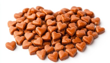 Fototapeta premium A heart-shaped arrangement of brown, heart-shaped candies, symbolizing love and affection, perfect for gifts or celebrations.
