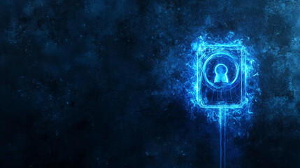 Hologram of a circular power socket on a dark background. Modern digital illustration. Ideal for renewable energy, technology, and sustainability concepts.