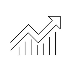 The graph arrow is growing upwards. Can be used for any platform or purpose. Action promo ad. Isolated symbol sign used for: mobile, app, design, web, dev, ui, ux, gui. Vector icon on white. EPS 10