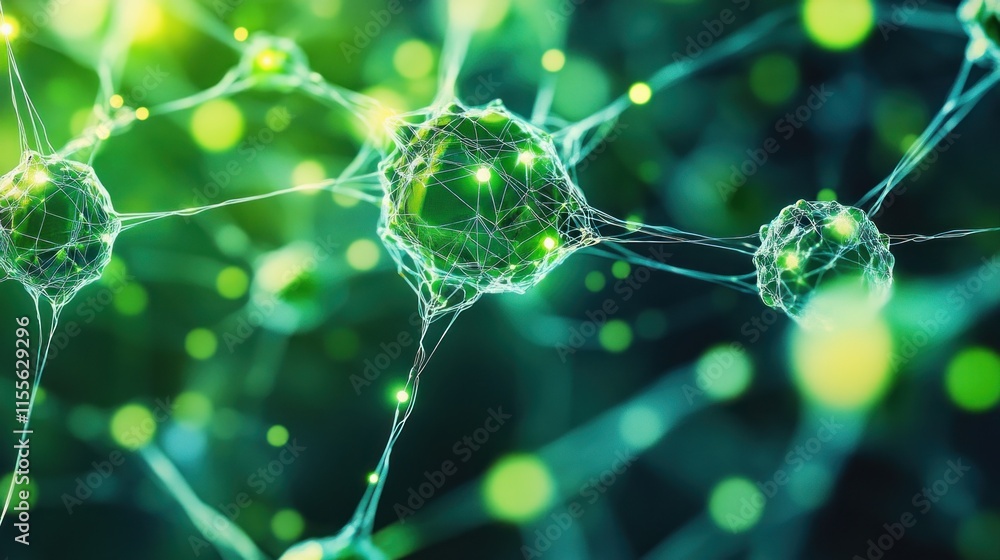 Aufkleber microscopic view of interconnected neurons, glowing nodes and synapses.