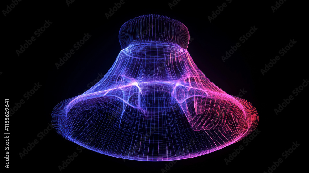 Poster a hologram of a bell. notifications of polygons, triangles of points, and lines. the bell is a low-p