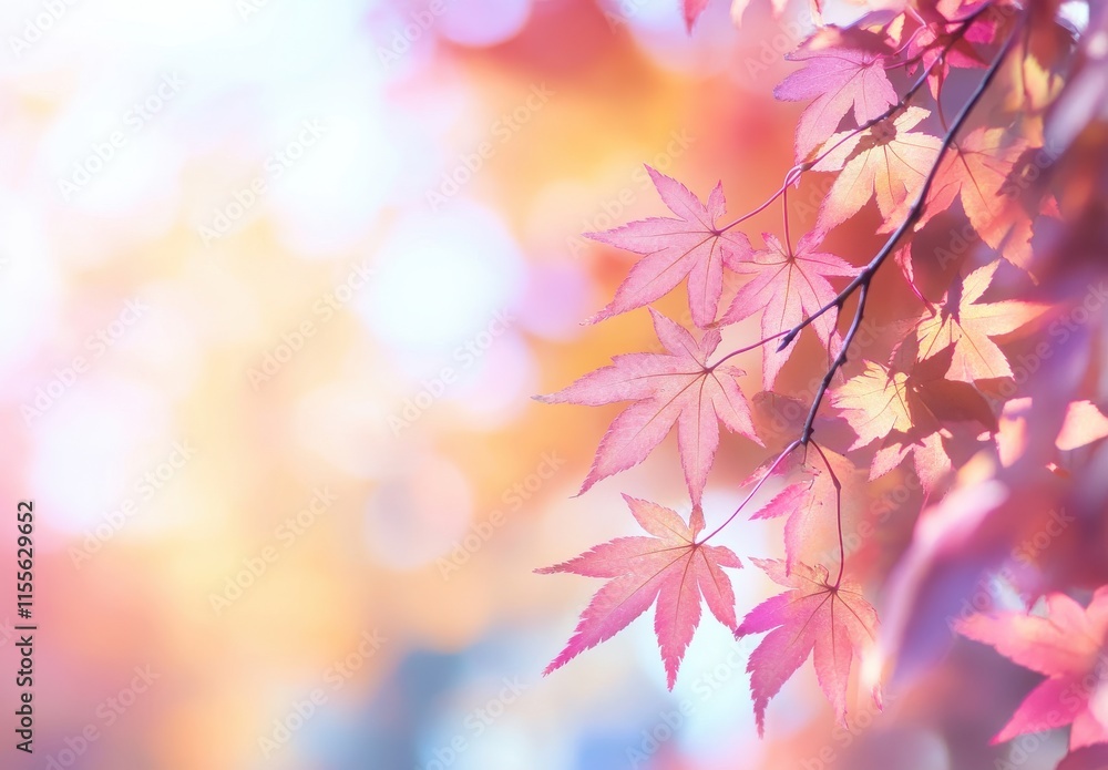 Poster delicate pink maple leaves against a soft bokeh background creating a dreamy autumn atmosphere for n