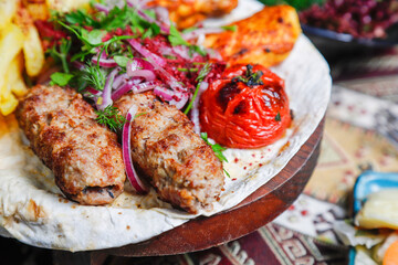 Turkish Kebab Assortment (Set) with green and grilled meats and vegetables
