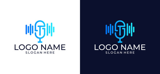 Fashionable flat-style microphone icon isolated in the background. Logo, app, user interface. Podcast radio icon.