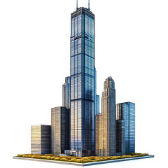 Fototapeta premium Tall skyscraper in city skyline.