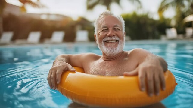 senior man relaxing in swimming pool