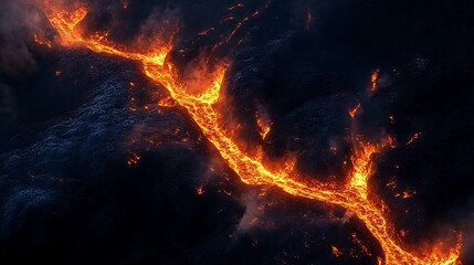 A dynamic trail of fire sweeping across the blackness in a streak of light and heat