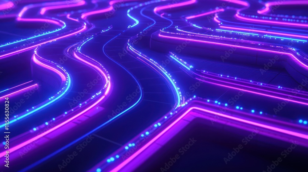 Aufkleber abstract neon light trails forming a complex network pattern.