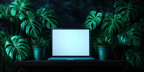 Stunning Laptop Mockup with Lush Greenery Background for Nature Inspired Design Projects