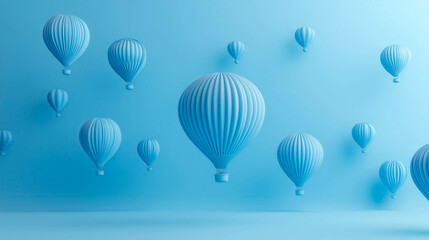 Hot air balloons floating on a minimalist blue background representing freedom and adventure