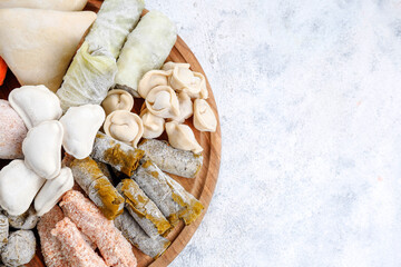 Raw semi finished frozen products, meals.