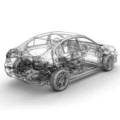 Fototapeta premium Transparent car model showcasing internal components.