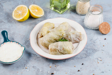 Homemade Cabbage rolls with meat, rice and vegetables.