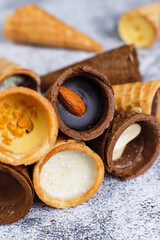 Variety of mini waffle cones.