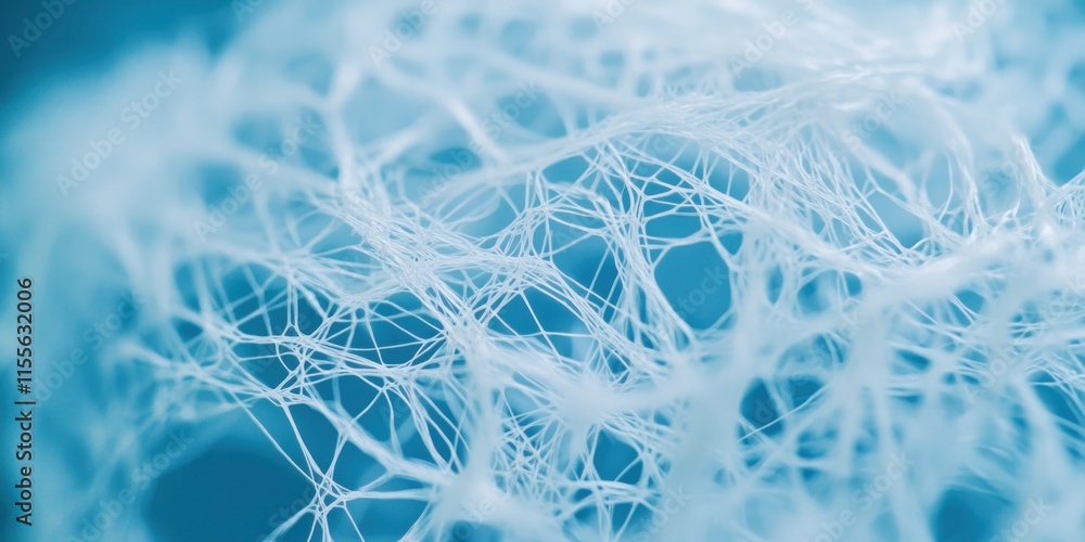 Poster Abstract blue network, complex interconnected lines and nodes, resembling a neural network or spiderweb.