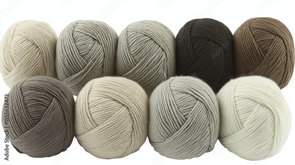 Poster displaying a delightful array of yarn balls in harmonious neutral tones, this close-up view invites 