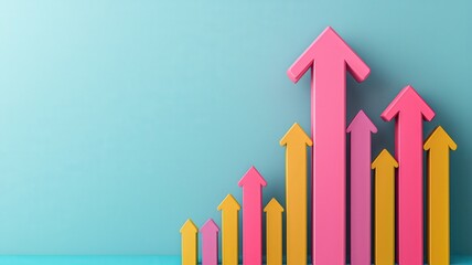 startup growth innovation acceleration concept. Colorful arrows representing growth and upward trends against a blue background.