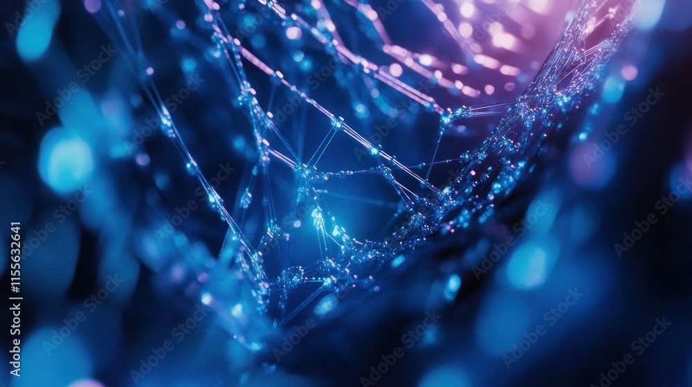Poster Abstract blue and pink glowing network mesh.