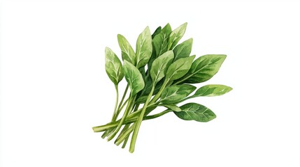 Fresh spinach watercolor painting isolated on white background