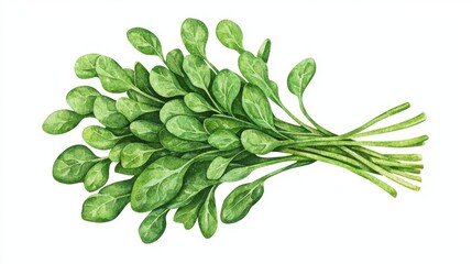 Fresh spinach watercolor painting isolated on white background