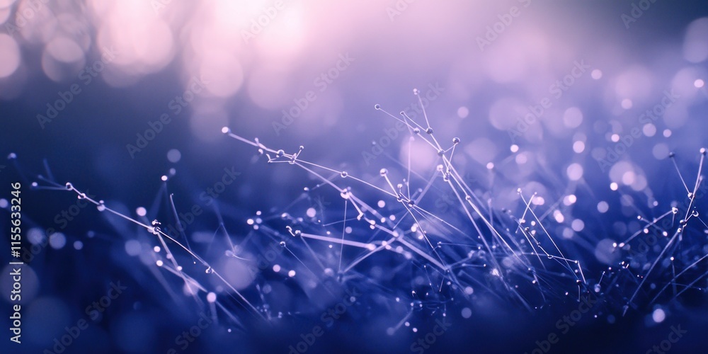 Aufkleber Abstract dew drops on thin strands, bokeh background.