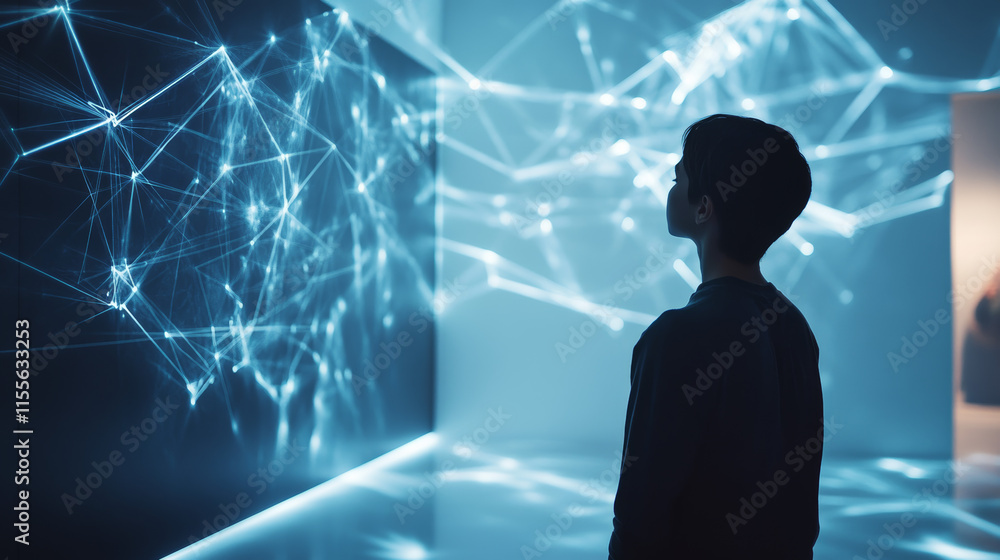 Aufkleber hologram brainstorming. brainstorming made of polygons, triangles, dots, and lines. low-poly brainst