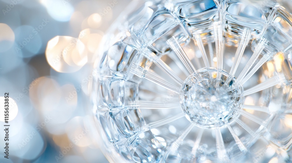 Poster close-up of a clear plastic bottle with bokeh background.