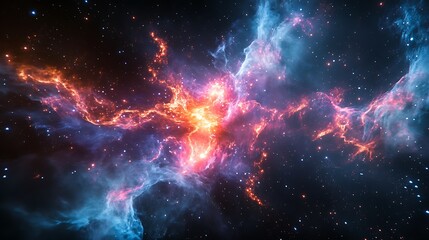 Fototapeta premium Small fire sparks glowing faintly like distant stars in a dark void