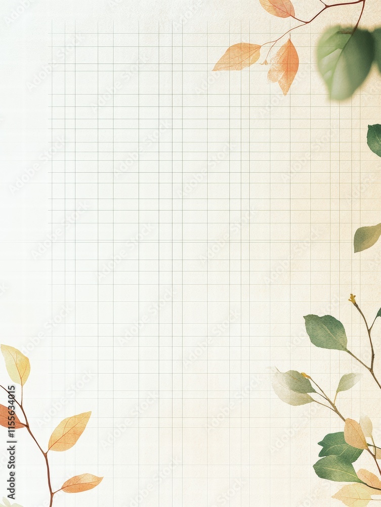 Fototapete minimalist planner layout featuring subtle grid lines and botanical elements for organized planning 
