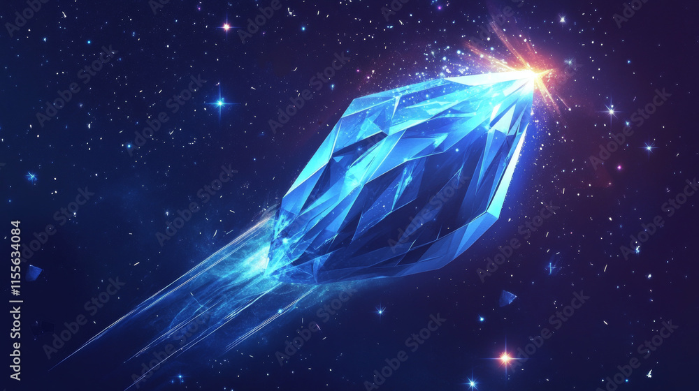 Poster hologram meteor. meteor made of polygons, triangles, dots, and lines. low-poly meteor structure of c