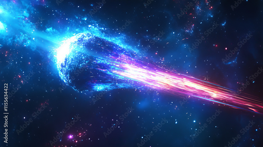 Poster hologram meteor. meteor made of polygons, triangles, dots, and lines. low-poly meteor structure of c