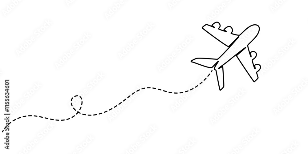 Poster airplane line art style vector with transparent background, Continuous one line art drawing of airplane vector art illustration, Airplane continuous line sketch. Continuous one line drawing of airplan