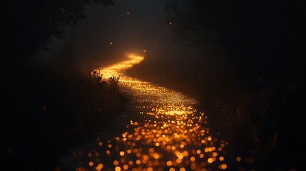 A glowing ember trail dancing faintly on a dark black background