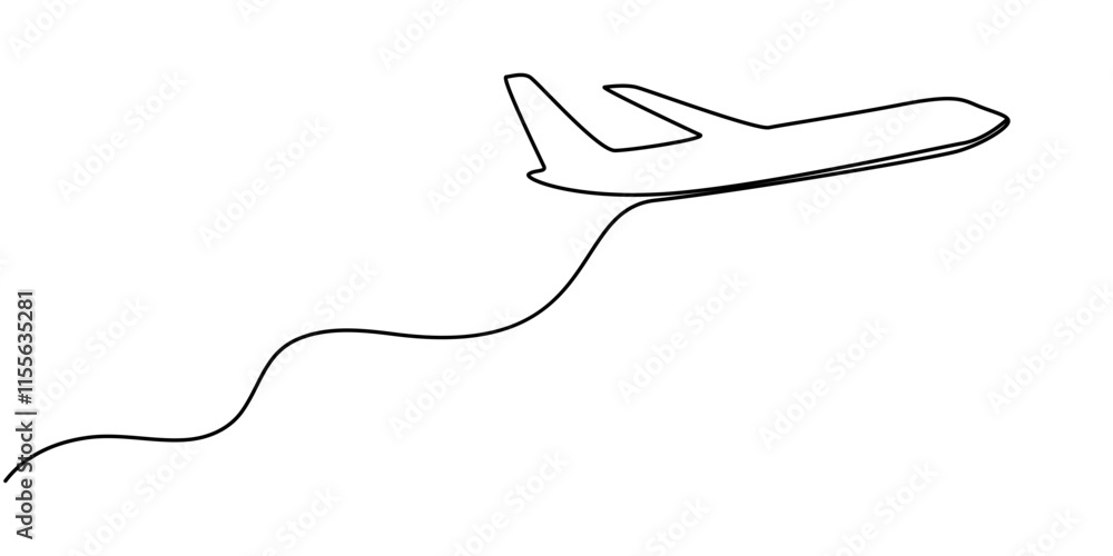 Fototapete airplane line art style vector with transparent background, Continuous one line art drawing of airplane vector art illustration, Airplane continuous line sketch. Continuous one line drawing of airplan