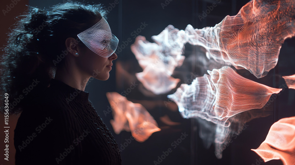Poster hologram ai. ai made of polygons, triangles, dots, and lines. low-poly ai structure of connections. 
