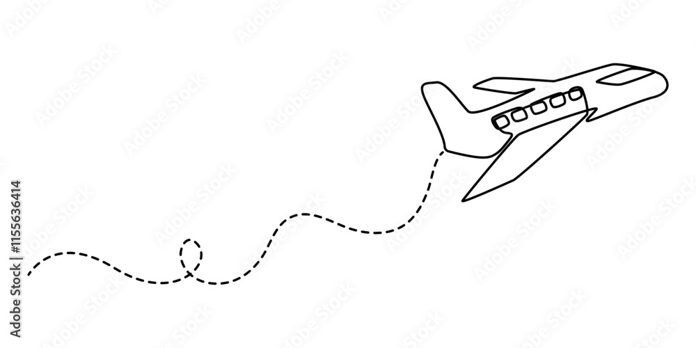 Aufkleber airplane line art style vector with transparent background, Continuous one line art drawing of airplane vector art illustration, Airplane continuous line sketch. Continuous one line drawing of airplan