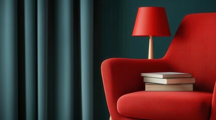 Reading corner in hostel with cozy armchairs, warm lamps, and a selection of books