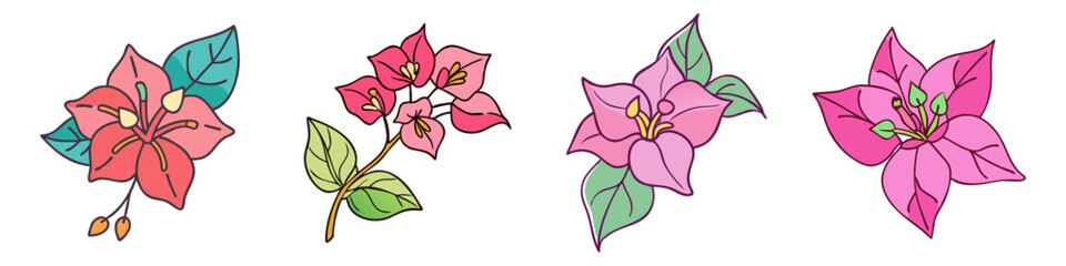 bougainvillea flower illustration, flower vector art, flower icon - Minimalistic flat illustration of bougainvillea flower flower, perfect for icons, logos, and floral-themed designs.

