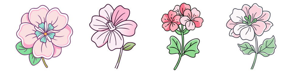 geranium flower illustration, flower vector art, flower icon - Minimalistic flat illustration of geranium flower flower, perfect for icons, logos, and floral-themed designs.

