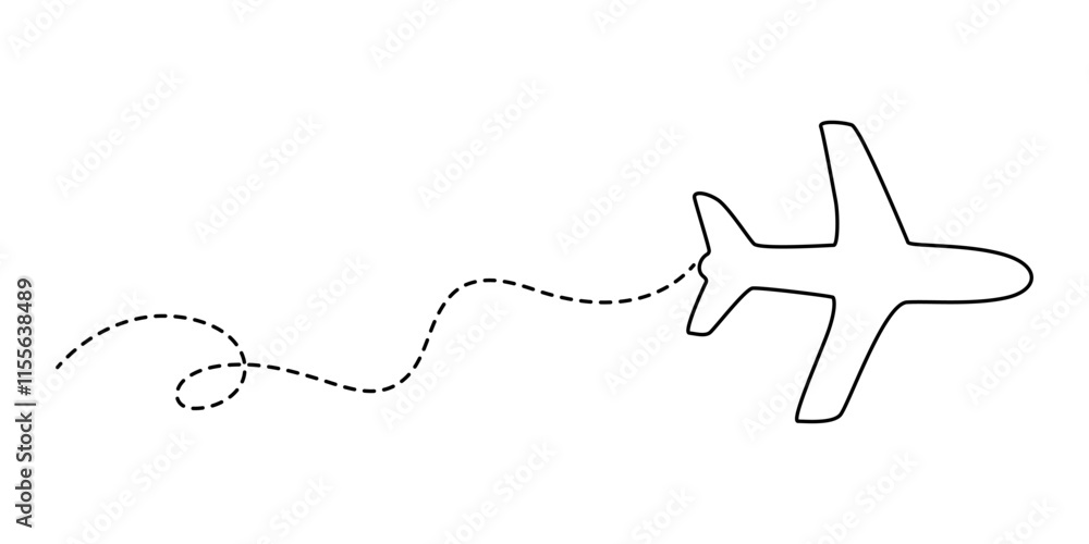 Poster airplane line art style vector with transparent background, continuous one line art drawing of airpl