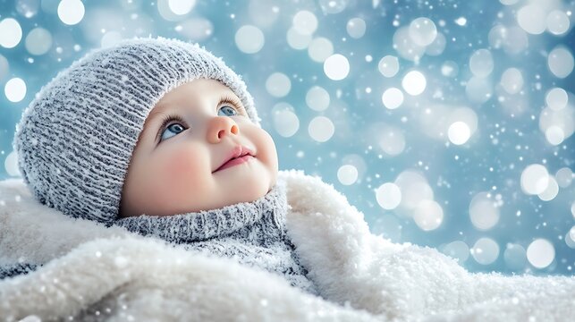 A magical winter scene with sparkling snow on a frosty blue backdrop