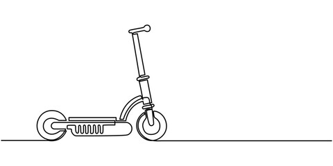 Continuous one line drawing scooter on a white background. vector illustration, Scooter in continuous line art drawing style. Stand-up scooter for short distance transportation minimalist black linear © line drawing