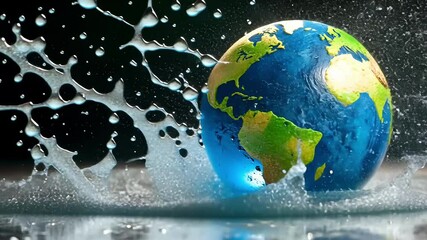 An intricately designed illustration of planet Earth made entirely of water, emphasizing the importance of World Water Day in raising awareness about water conservation and sustainability.