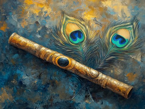 flute and a peacock feather. Generate Ai