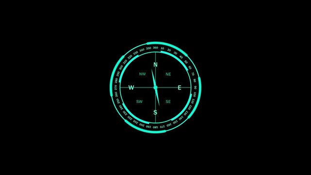 Compass animation video on black background.