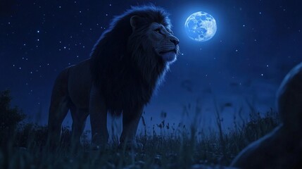 Majestic Lion Underneath A Night Sky