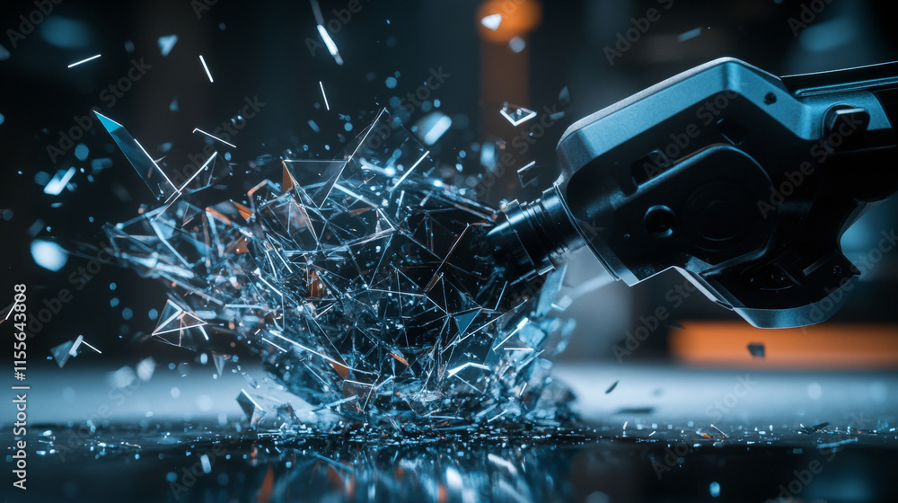 Poster hologram angle grinder. an angle grinder made of polygons, triangles of points and lines. angle grin