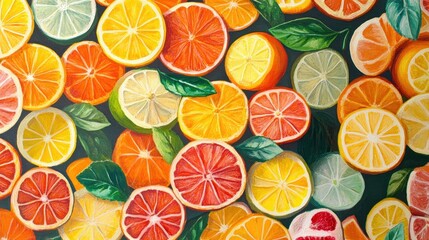 Obraz premium Vibrant citrus fruit slices background.