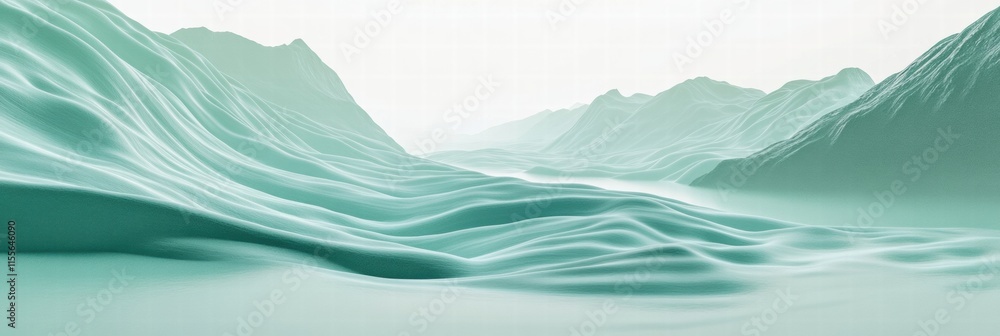 Poster winding river flows through minimalist mountain range with space for text and creativity. generative