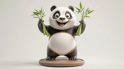 Happy cartoon panda holding bamboo stalks. (4)